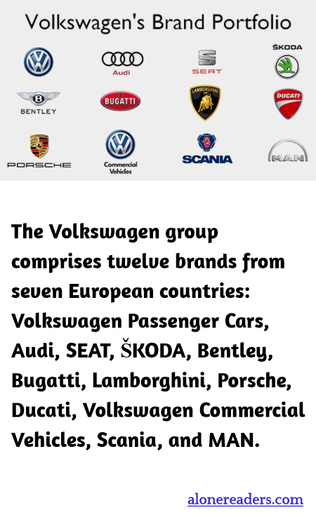 The Volkswagen group comprises twelve brands from seven European countries: Volkswagen Passenger Cars, Audi, SEAT, ŠKODA, Bentley, Bugatti, Lamborghini, Porsche, Ducati, Volkswagen Commercial Vehicles, Scania, and MAN.