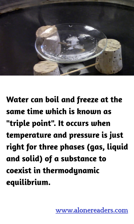 Water can boil and freeze at the same time which is known as "triple point". It occurs when temperature and pressure is just right for three phases (gas, liquid and solid) of a substance to coexist in thermodynamic equilibrium.