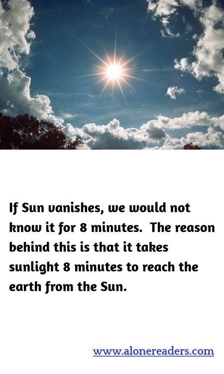 If Sun vanishes, we would not know it for 8 minutes.  The reason behind this is that it takes sunlight 8 minutes to reach the earth from the Sun.