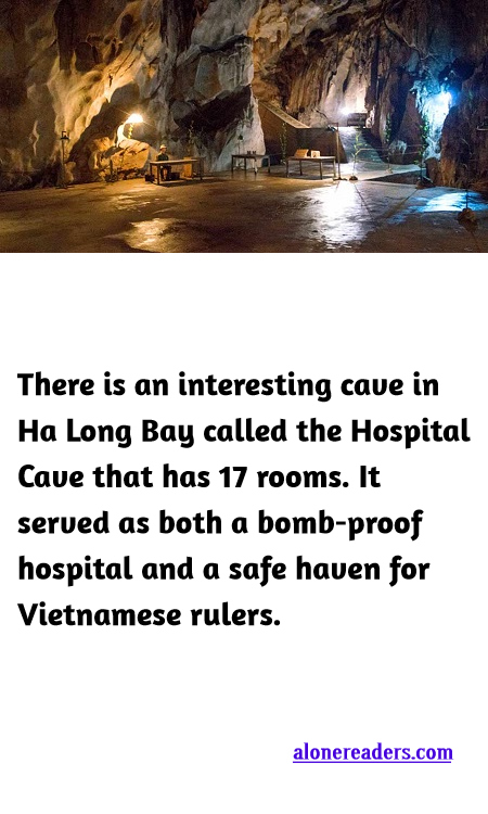 <p><span style="background-color:#ffffff; color:#000000; font-family:Roboto,RobotoDraft,Helvetica,Arial,sans-serif; font-size:13px">There is an interesting cave in Ha Long Bay called the Hospital Cave that has 17 rooms. It served as both a bomb-proof hospital and a safe haven for Vietnamese rulers.</span></p>
