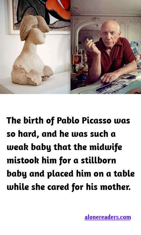 <p><span style="background-color:#ffffff; color:#000000; font-family:Roboto,RobotoDraft,Helvetica,Arial,sans-serif; font-size:13px">The birth of Pablo Picasso was so hard, and he was such a weak baby that the midwife mistook him for a stillborn baby and placed him on a table while she cared for his mother.</span></p>
