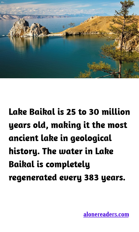 <p><span style="background-color:#ffffff; color:#000000; font-family:Roboto,RobotoDraft,Helvetica,Arial,sans-serif; font-size:13px">Lake Baikal is 25 to 30 million years old, making it the most ancient lake in geological history. The water in Lake Baikal is completely regenerated every 383 years.</span></p>
