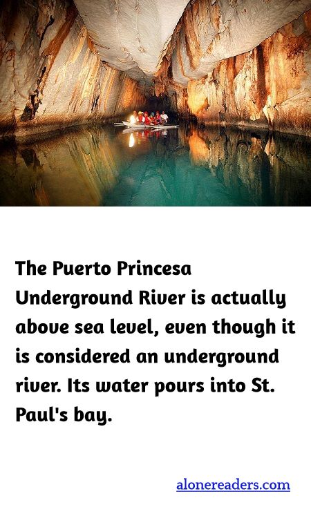 <p><span style="background-color:#ffffff; color:#000000; font-family:Roboto,RobotoDraft,Helvetica,Arial,sans-serif; font-size:13px">The Puerto Princesa Underground River is actually above sea level, even though it is considered an underground river. Its water pours into St. Paul&#39;s bay.</span></p>
