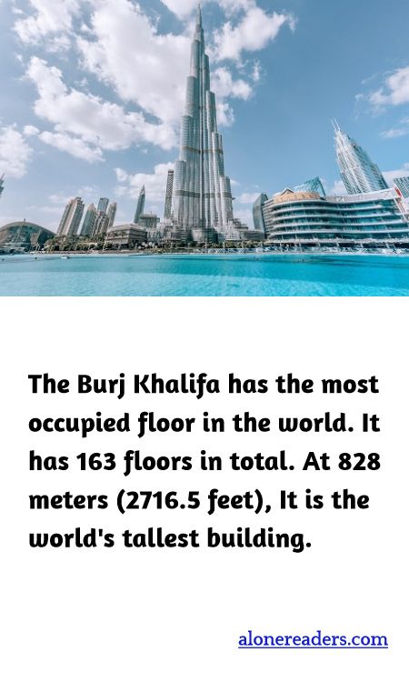 <p><span style="background-color:#ffffff; color:#000000; font-family:Roboto,RobotoDraft,Helvetica,Arial,sans-serif; font-size:13px">The Burj Khalifa has the most occupied floor in the world. It has 163 floors in total. At 828 meters (2716.5 feet), It is the world&#39;s tallest building.</span></p>
