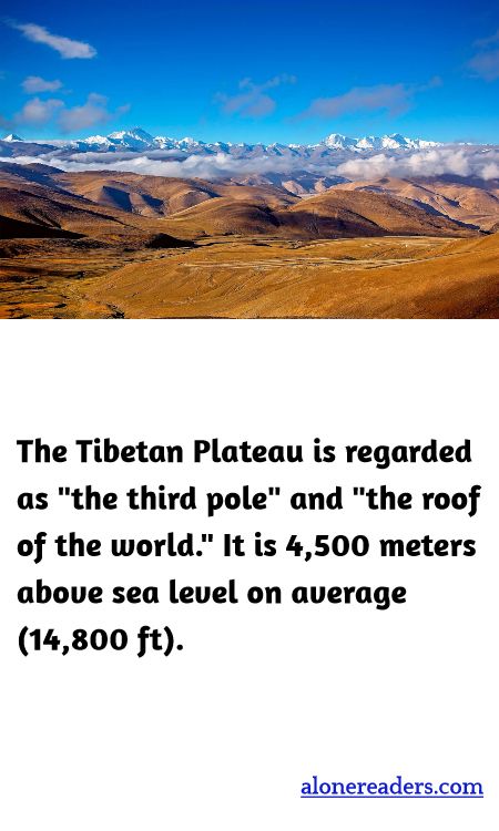 The Tibetan Plateau is regarded as "the third pole" and "the roof of the world." It is 4,500 meters above sea level on average (14,800 ft).