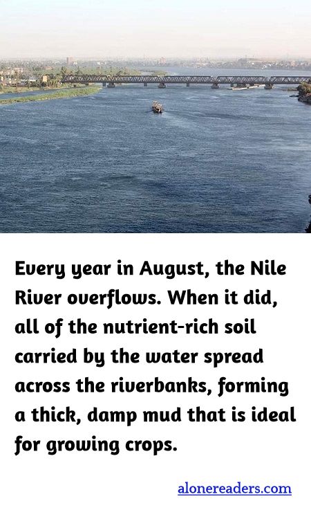 Every year in August, the Nile River overflows. When it did, all of the nutrient-rich soil carried by the water spread across the riverbanks, forming a thick, damp mud that is ideal for growing crops.