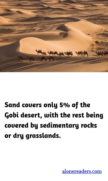 Sand covers only 5% of the Gobi desert, with the rest being covered by sedimentary rocks or dry grasslands.