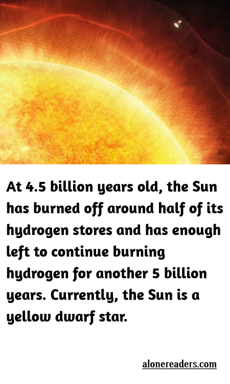 <p>At 4.5 billion years old, the Sun has burned off around half of its hydrogen stores and has enough left to continue burning hydrogen for another 5 billion years. Currently, the Sun is a yellow dwarf star.</p>
