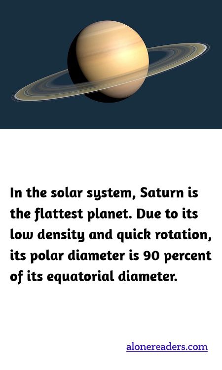 In the solar system, Saturn is the flattest planet. Due to its low density and quick rotation, its polar diameter is 90 percent of its equatorial diameter.