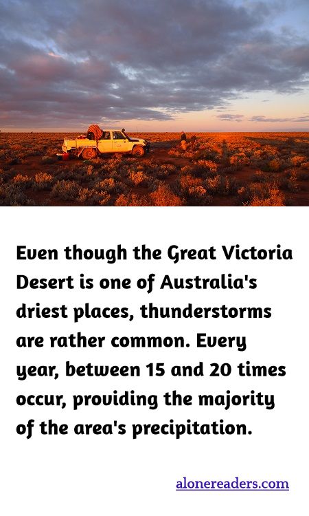Even though the Great Victoria Desert is one of Australia's driest places, thunderstorms are rather common. Every year, between 15 and 20 times occur, providing the majority of the area's precipitation.