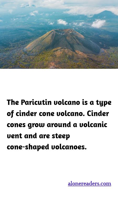 The Paricutin volcano is a type of cinder cone volcano. Cinder cones grow around a volcanic vent and are steep cone-shaped volcanoes.