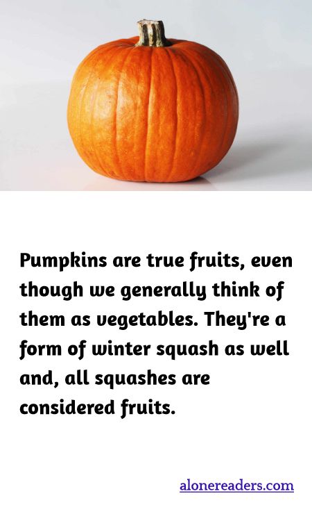 Pumpkins are true fruits, even though we generally think of them as vegetables. They're a form of winter squash as well and, all squashes are considered fruits.