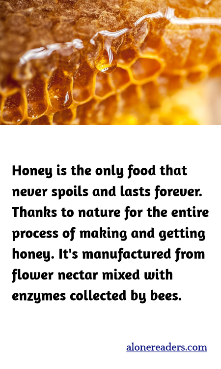Honey is the only food that never spoils and lasts forever. Thanks to nature for the entire process of making and getting honey. It's manufactured from flower nectar mixed with enzymes collected by bees.