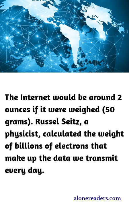 The Internet would be around 2 ounces if it were weighed (50 grams). Russel Seitz, a physicist, calculated the weight of billions of electrons that make up the data we transmit every day.