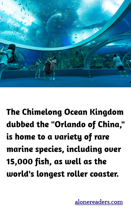 The Chimelong Ocean Kingdom dubbed the "Orlando of China," is home to a variety of rare marine species, including over 15,000 fish, as well as the world's longest roller coaster.