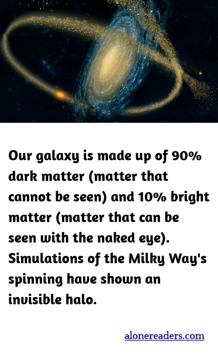 Our galaxy is made up of 90% dark matter (matter that cannot be seen) and 10% bright matter (matter that can be seen with the naked eye). Simulations of the Milky Way's spinning have shown an invisible halo.