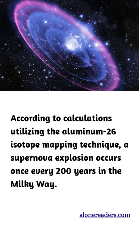 According to calculations utilizing the aluminum-26 isotope mapping technique, a supernova explosion occurs once every 200 years in the Milky Way.
