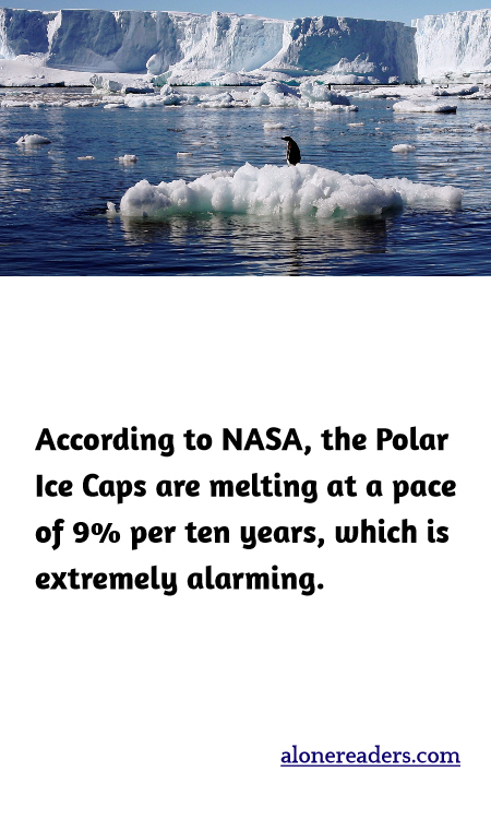 According to NASA, the Polar Ice Caps are melting at a pace of 9% per ten years, which is extremely alarming.