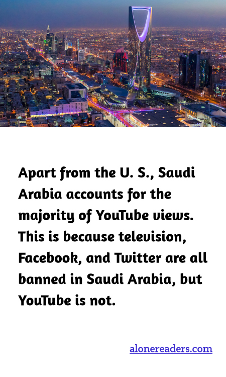 Apart from the U. S., Saudi Arabia accounts for the majority of YouTube views. This is because television, Facebook, and Twitter are all banned in Saudi Arabia, but YouTube is not.