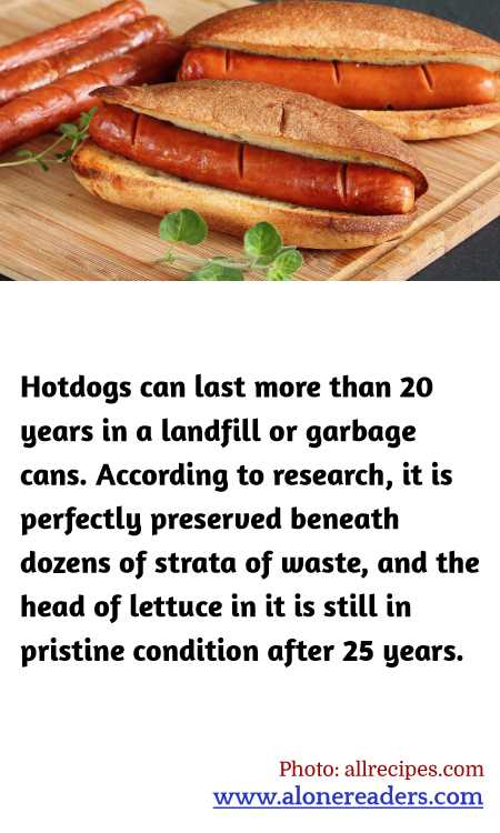 Hotdogs can last more than 20 years in a landfill or garbage cans. According to research, it is perfectly preserved beneath dozens of strata of waste, and the head of lettuce in it is still in pristine condition after 25 years.