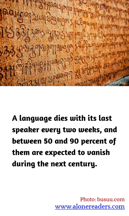 A language dies with its last speaker every two weeks, and between 50 and 90 percent of them are expected to vanish during the next century.