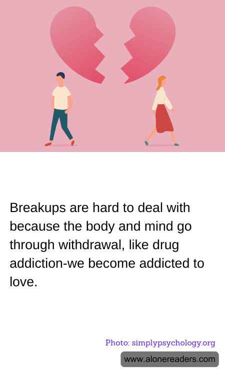 Breakups are hard to deal with because the body and mind go through withdrawal, like drug addiction-we become addicted to love.