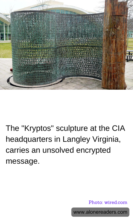 The "Kryptos" sculpture at the CIA headquarters in Langley Virginia, carries an unsolved encrypted message.