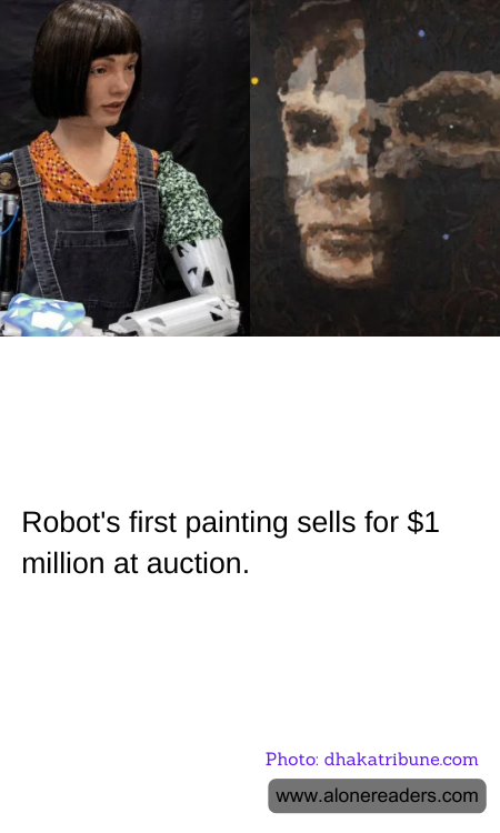 Robot's first painting sells for $1 million at auction.