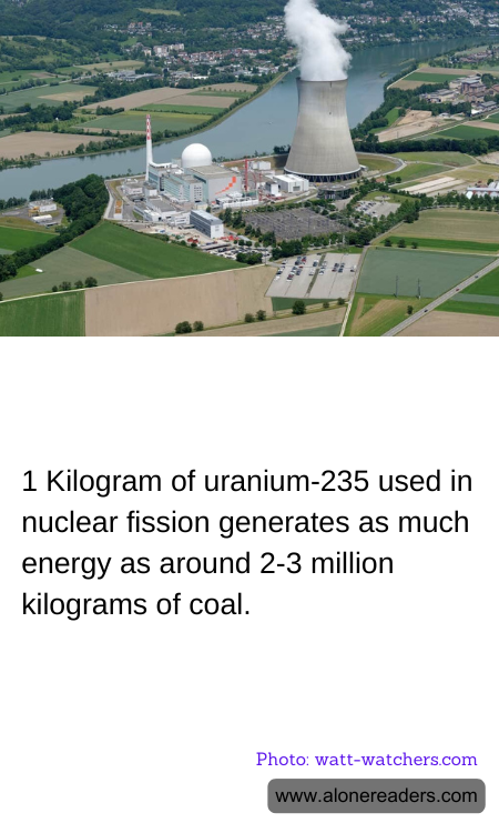 1 Kilogram of uranium-235 used in nuclear fission generates as much energy as around 2-3 million kilograms of coal.