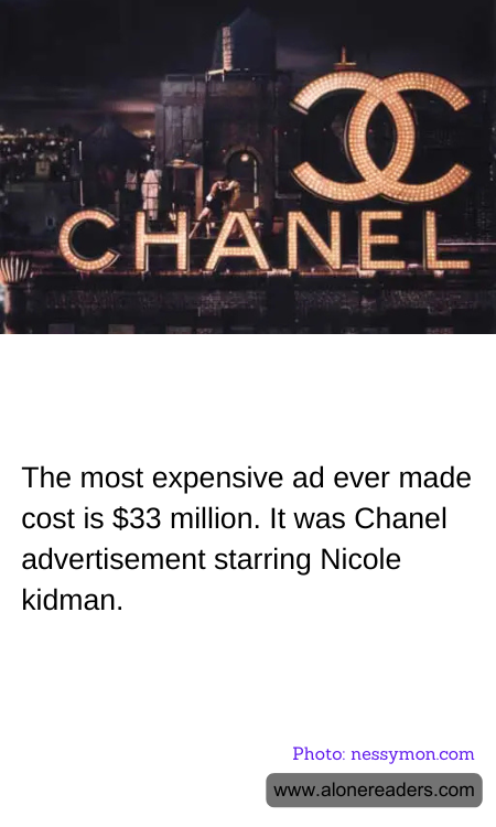 The most expensive ad ever made cost is $33 million. It was Chanel advertisement starring Nicole kidman.