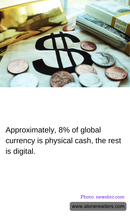 Approximately, 8% of global currency is physical cash, the rest is digital.