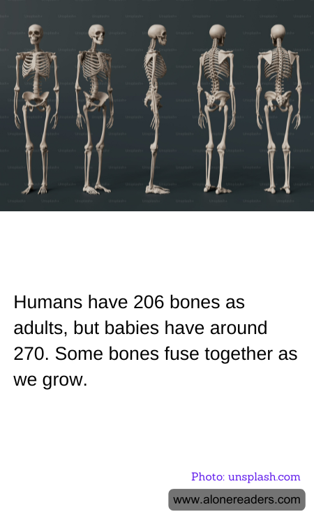 Humans have 206 bones as adults, but babies have around 270. Some bones fuse together as we grow.