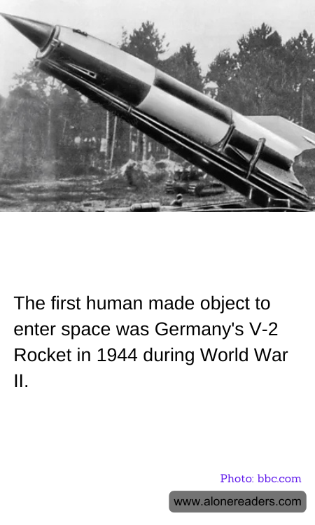 The first human made object to enter space was Germany's V-2 Rocket in 1944 during World War II.