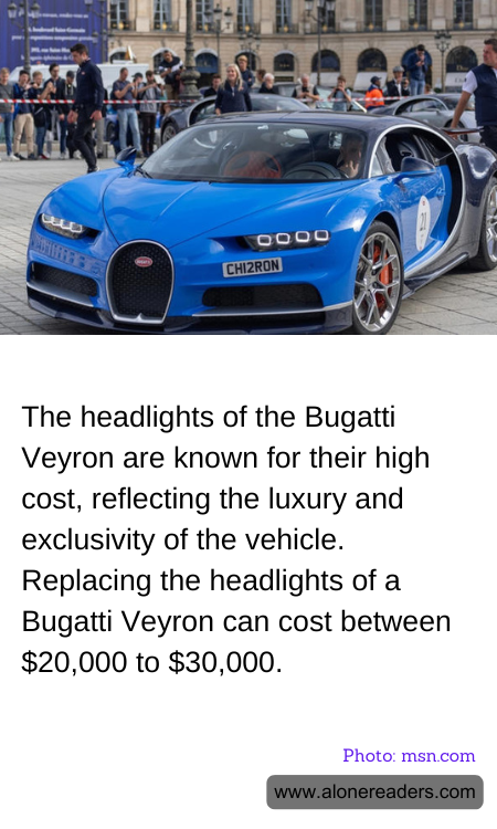 The headlights of the Bugatti Veyron are known for their high cost, reflecting the luxury and exclusivity of the vehicle. Replacing the headlights of a Bugatti Veyron can cost between $20,000 to $30,000.
