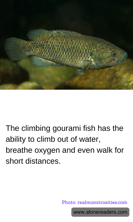 The climbing gourami fish has the ability to climb out of water, breathe oxygen and even walk for short distances.