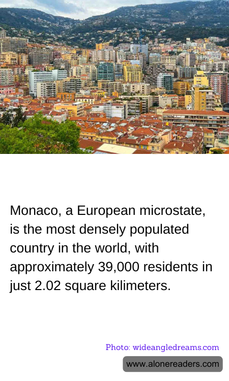 Monaco, a European microstate, is the most densely populated country in the world, with approximately 39,000 residents in just 2.02 square kilimeters.
