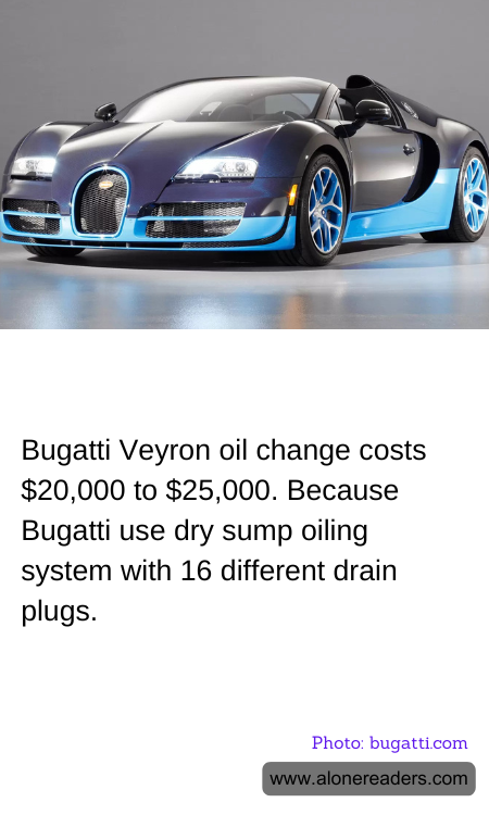 Bugatti Veyron oil change costs $20,000 to $25,000. Because Bugatti use dry sump oiling system with 16 different drain plugs.