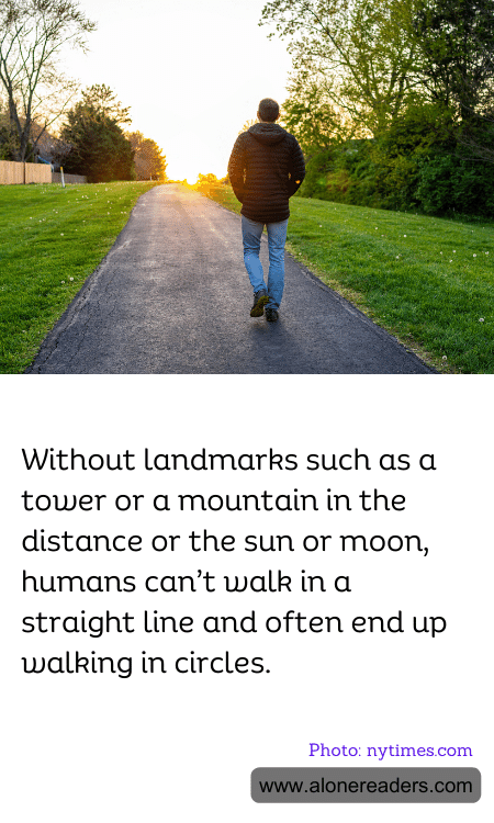 Without landmarks such as a tower or a mountain in the distance or the sun or moon, humans can’t walk in a straight line and often end up walking in circles.