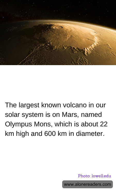 The largest known volcano in our solar system is on Mars, named Olympus Mons, which is about 22 km high and 600 km in diameter.