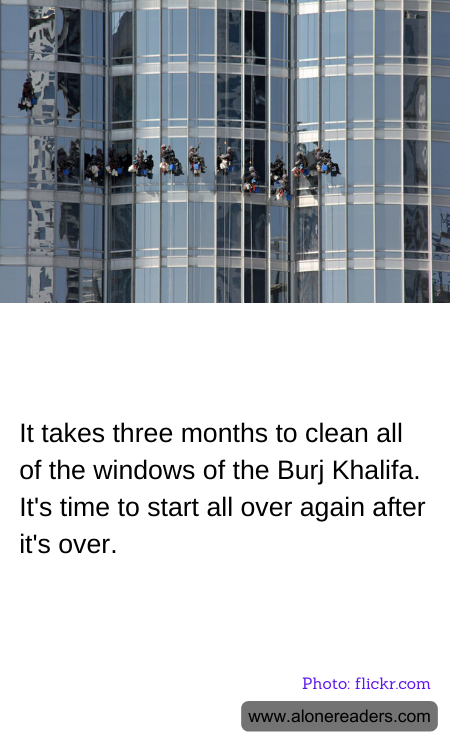 It takes three months to clean all of the windows of the Burj Khalifa. It's time to start all over again after it's over.