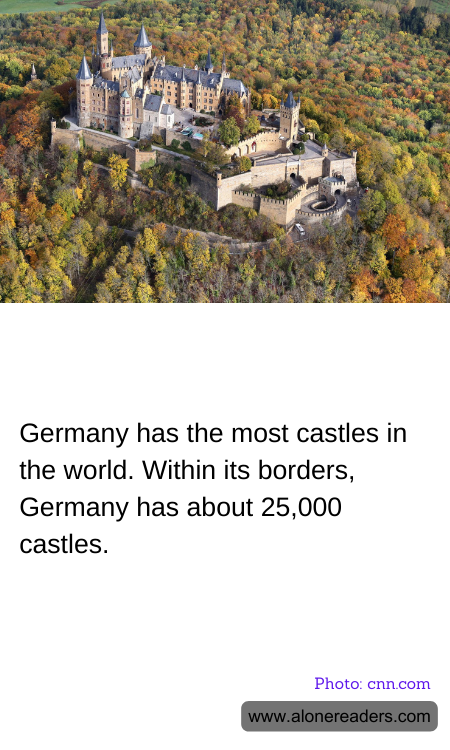 Germany has the most castles in the world. Within its borders, Germany has about 25,000 castles.