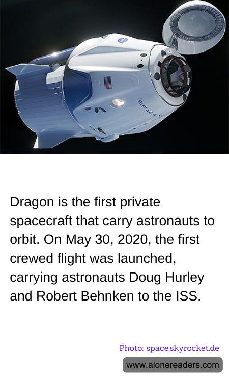 Dragon is the first private spacecraft that carry astronauts to orbit. On May 30, 2020, the first crewed flight was launched, carrying astronauts Doug Hurley and Robert Behnken to the ISS.