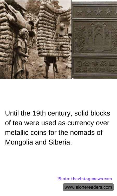 Until the 19th century, solid blocks of tea were used as currency over metallic coins for the nomads of Mongolia and Siberia.