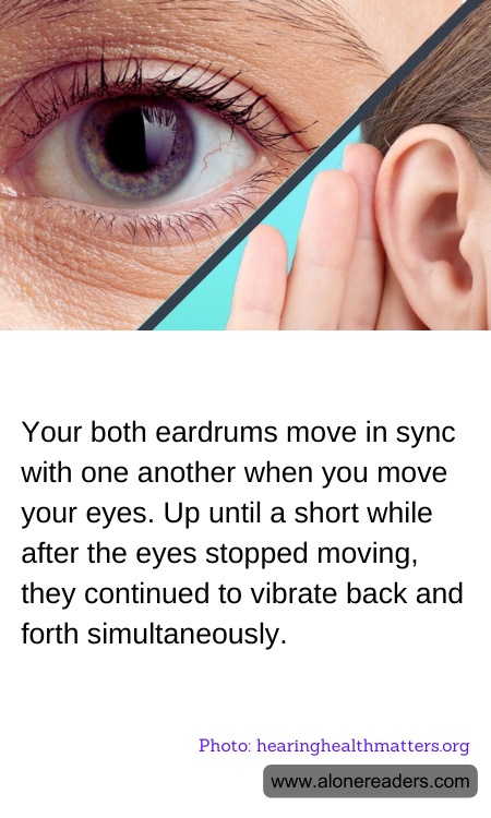Your both eardrums move in sync with one another when you move your eyes. Up until a short while after the eyes stopped moving, they continued to vibrate back and forth simultaneously.