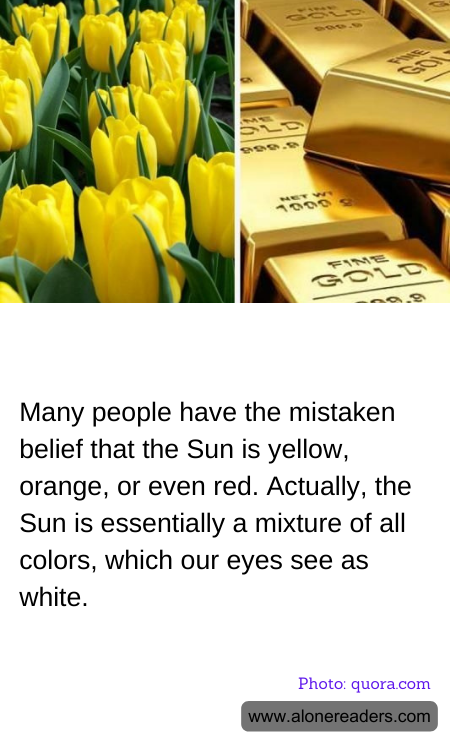Many people have the mistaken belief that the Sun is yellow, orange, or even red. Actually, the Sun is essentially a mixture of all colors, which our eyes see as white.