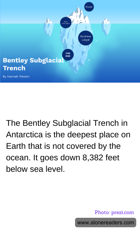 The Bentley Subglacial Trench in Antarctica is the deepest place on Earth that is not covered by the ocean. It goes down 8,382 feet below sea level.