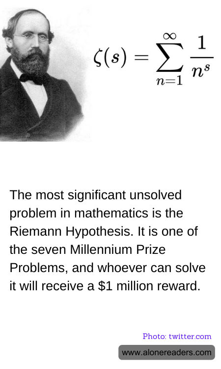 The most significant unsolved problem in mathematics is the Riemann Hypothesis. It is one of the seven Millennium Prize Problems, and whoever can solve it will receive a $1 million reward.