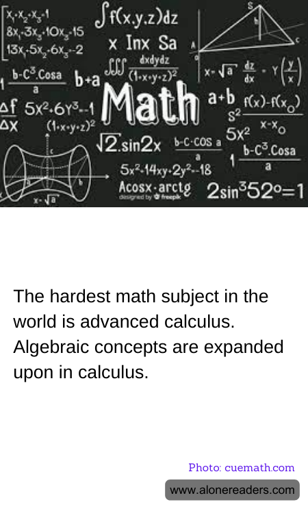 The hardest math subject in the world is advanced calculus. Algebraic concepts are expanded upon in calculus.