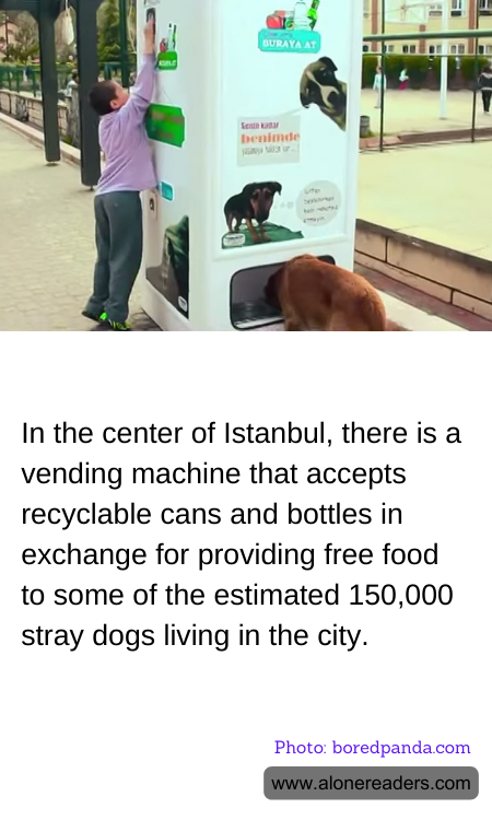 In the center of Istanbul, there is a vending machine that accepts recyclable cans and bottles in exchange for providing free food to some of the estimated 150,000 stray dogs living in the city.