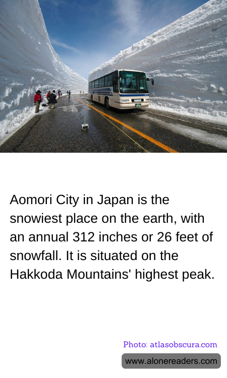 Aomori City in Japan is the snowiest place on the earth, with an annual 312 inches or 26 feet of snowfall. It is situated on the Hakkoda Mountains' highest peak.